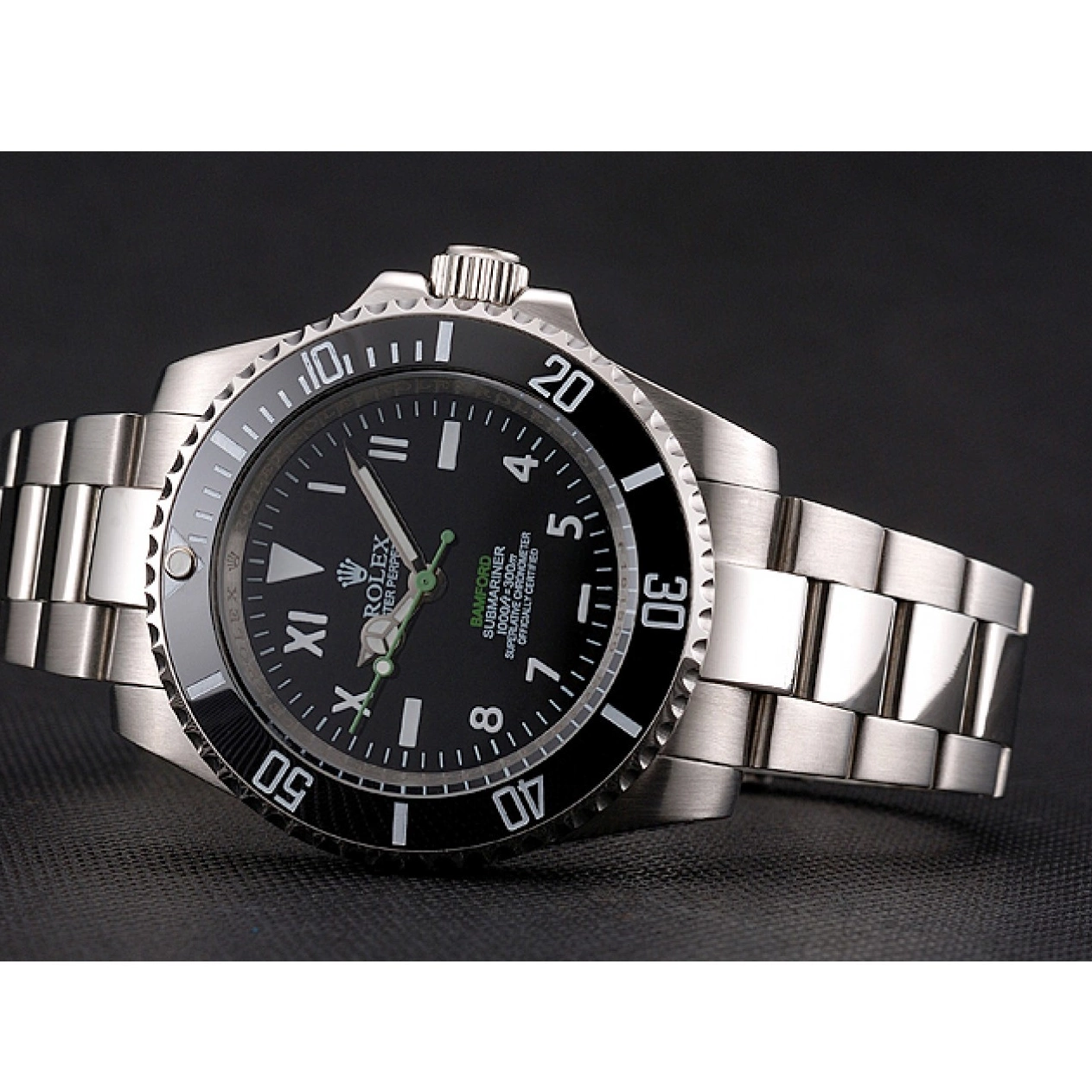 Rolex aaa copy Numerals Bracelet And Black Steel Dial Bezel Bamford Rolex Roman Submariner Black Case Stainless With 0630